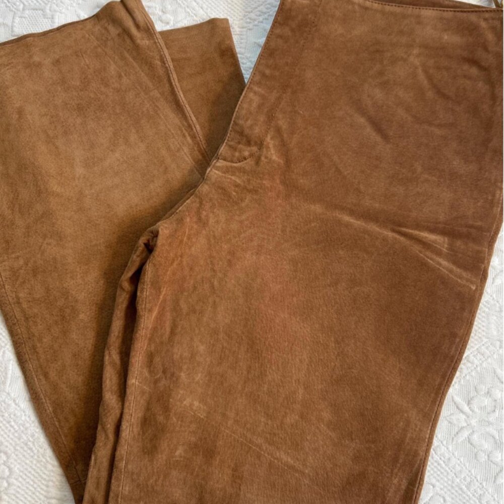 caramel colored suede leather pants A.M.I